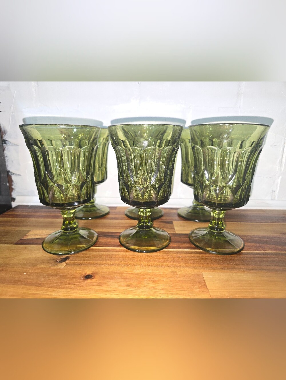 Noritake Green Pressed Glass Goblet - Set of 6
